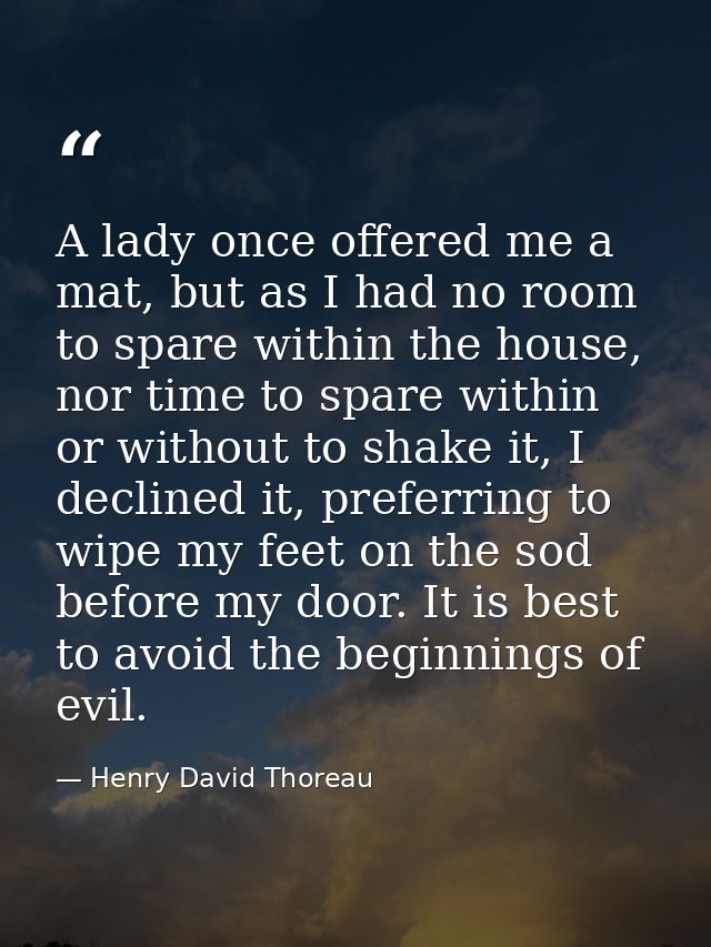 A lady once offered me a mat, but as I had no room to spare within the house, nor time to spare within or without to sha — Henry David Thoreau