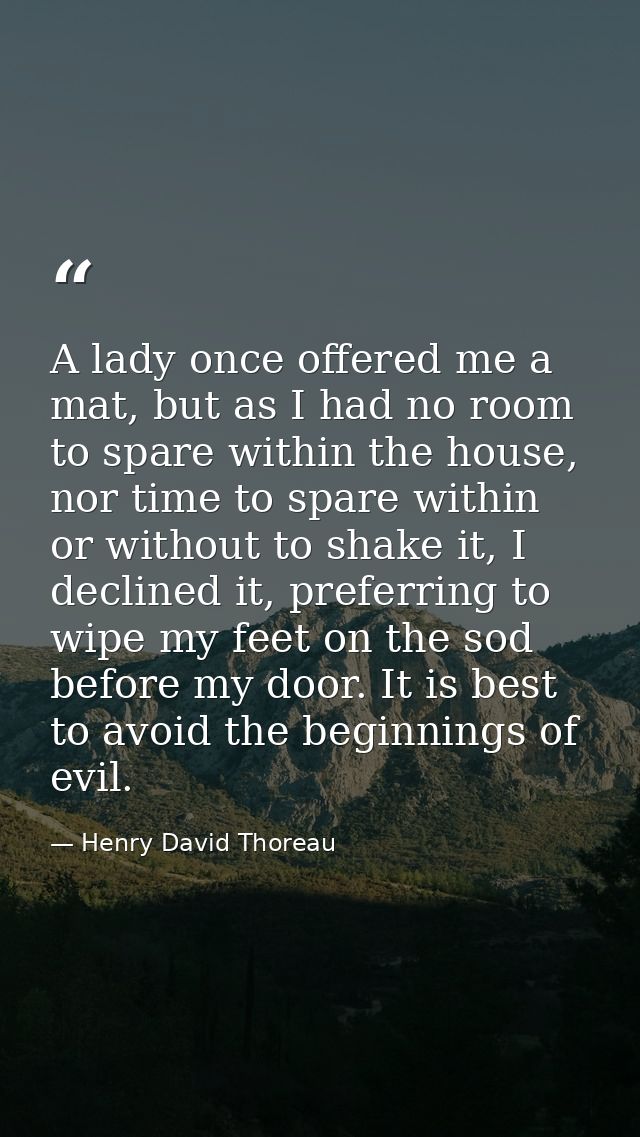 A lady once offered me a mat, but as I had no room to spare within the house, nor time to spare within or without to sha — Henry David Thoreau