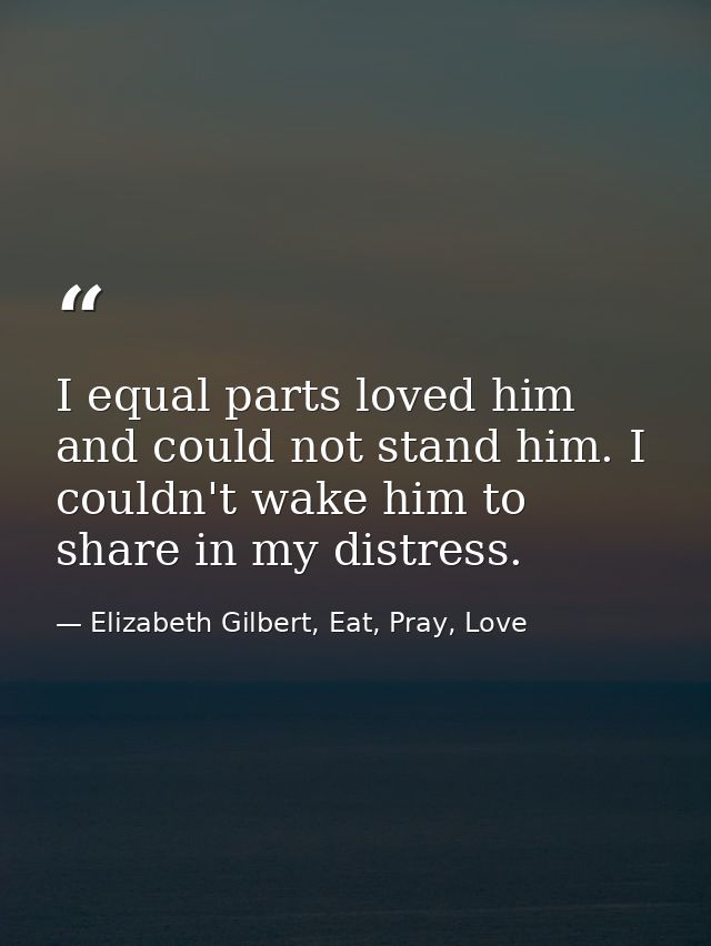 I equal parts loved him and could not stand him. I couldn't wake him to share in my distress. — Elizabeth Gilbert, Eat, Pray, Love
