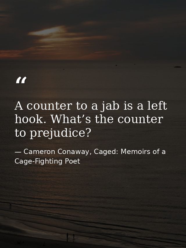 A counter to a jab is a left hook. What’s the counter to prejudice? — Cameron Conaway, Caged: Memoirs of a Cage-Fighting Poet