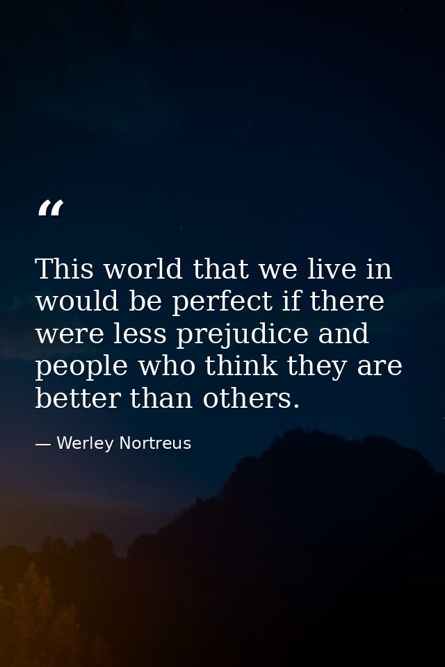 This world that we live in would be perfect if there were less prejudice and people who think they are better than other — Werley Nortreus