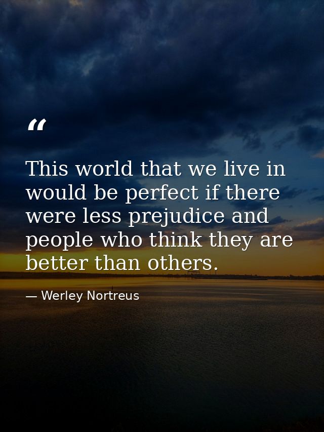This world that we live in would be perfect if there were less prejudice and people who think they are better than other — Werley Nortreus