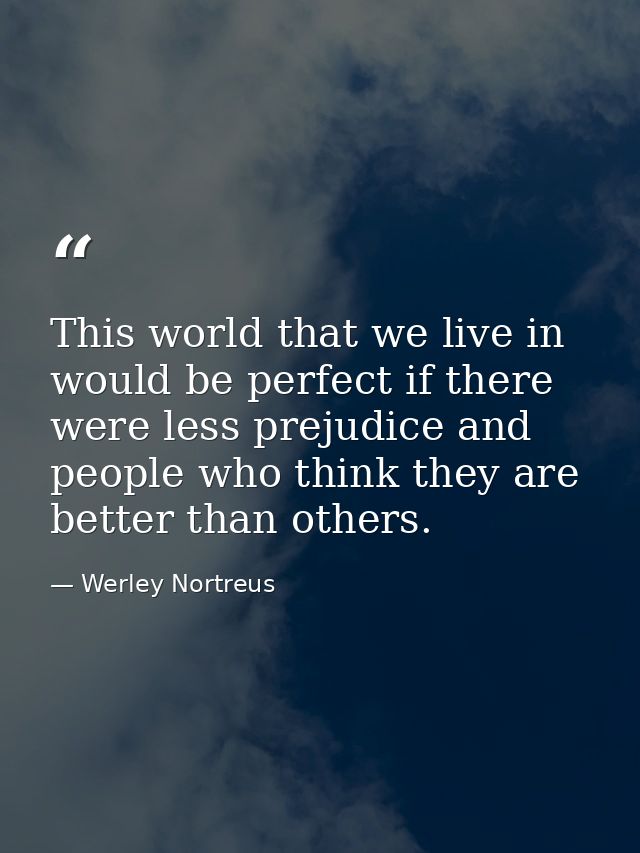 This world that we live in would be perfect if there were less prejudice and people who think they are better than other — Werley Nortreus