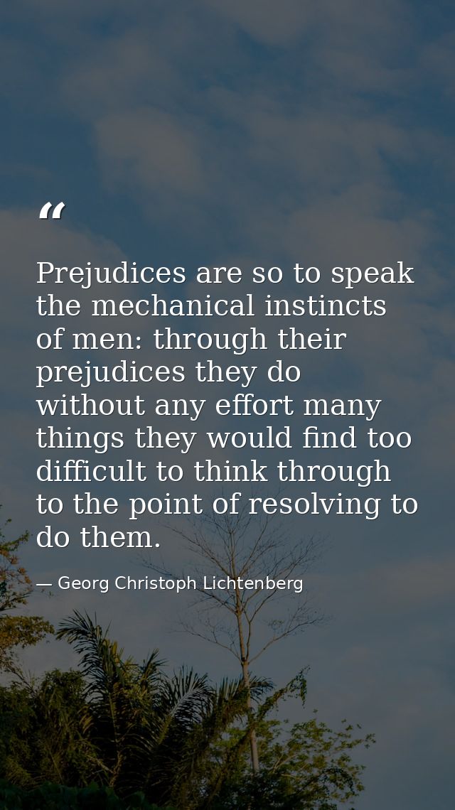 Prejudices are so to speak the mechanical instincts of men: through their prejudices they do without any effort many thi — Georg Christoph Lichtenberg