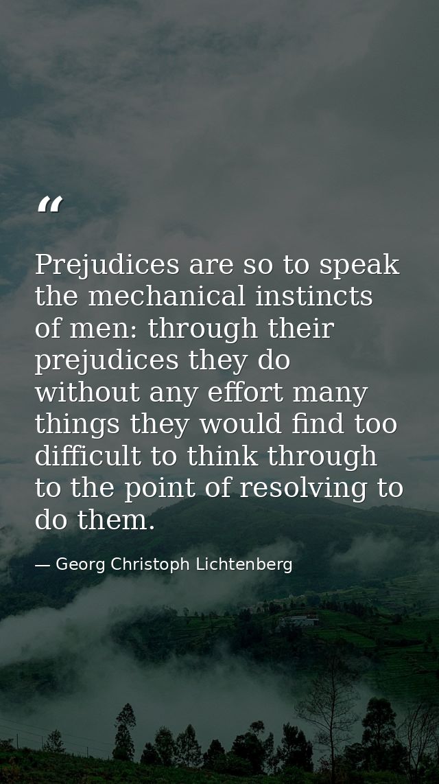 Prejudices are so to speak the mechanical instincts of men: through their prejudices they do without any effort many thi — Georg Christoph Lichtenberg
