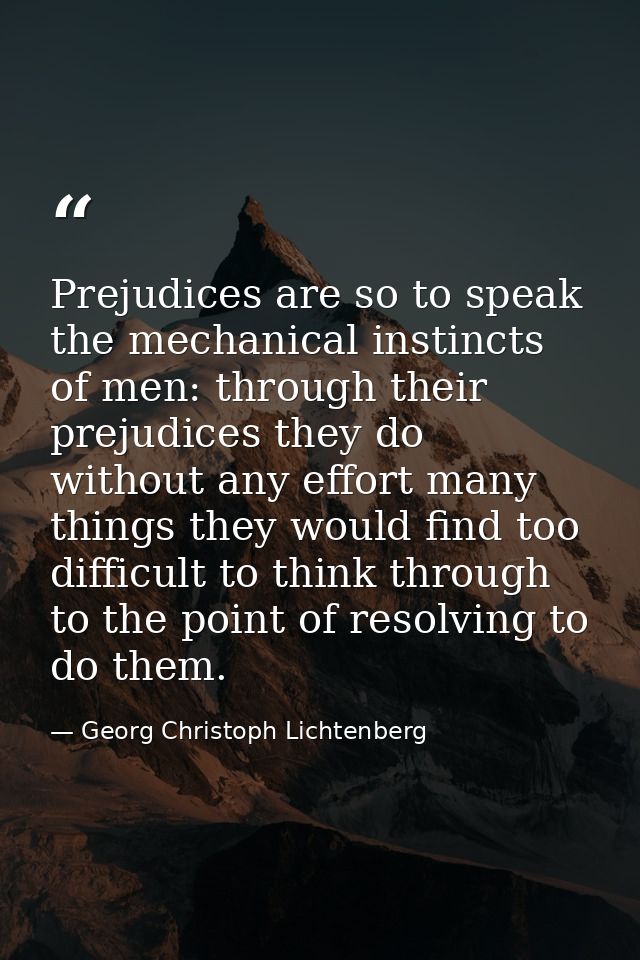 Prejudices are so to speak the mechanical instincts of men: through their prejudices they do without any effort many thi — Georg Christoph Lichtenberg