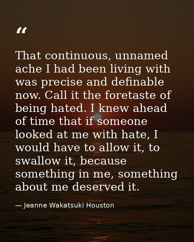 That continuous, unnamed ache I had been living with was precise and definable now. Call it the foretaste of being hated — Jeanne Wakatsuki Houston
