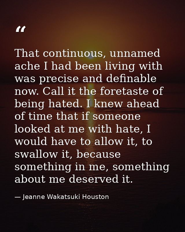 That continuous, unnamed ache I had been living with was precise and definable now. Call it the foretaste of being hated — Jeanne Wakatsuki Houston
