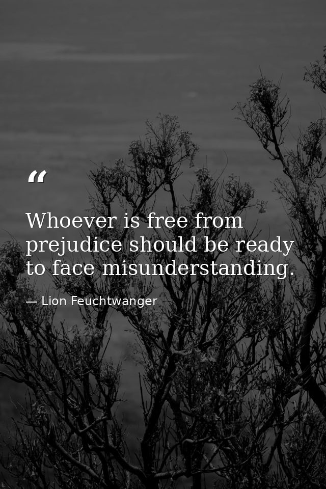 Whoever is free from prejudice should be ready to face misunderstanding. — Lion Feuchtwanger