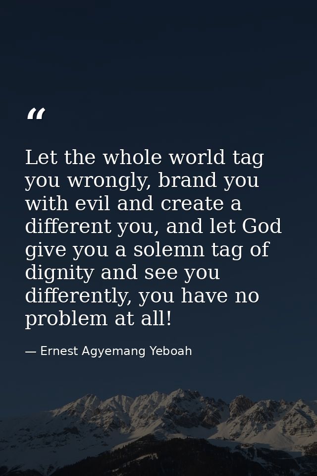 Let the whole world tag you wrongly, brand you with evil and create a different you, and let God give you a solemn tag o — Ernest Agyemang Yeboah