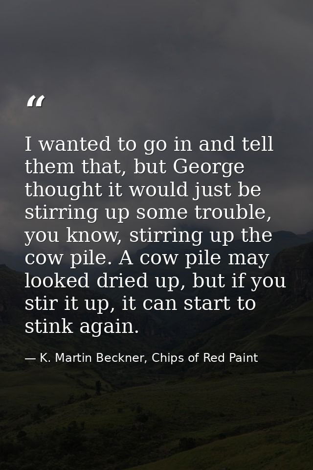 I wanted to go in and tell them that, but George thought it would just be stirring up some trouble, you know, stirring u — K. Martin Beckner, Chips of Red Paint