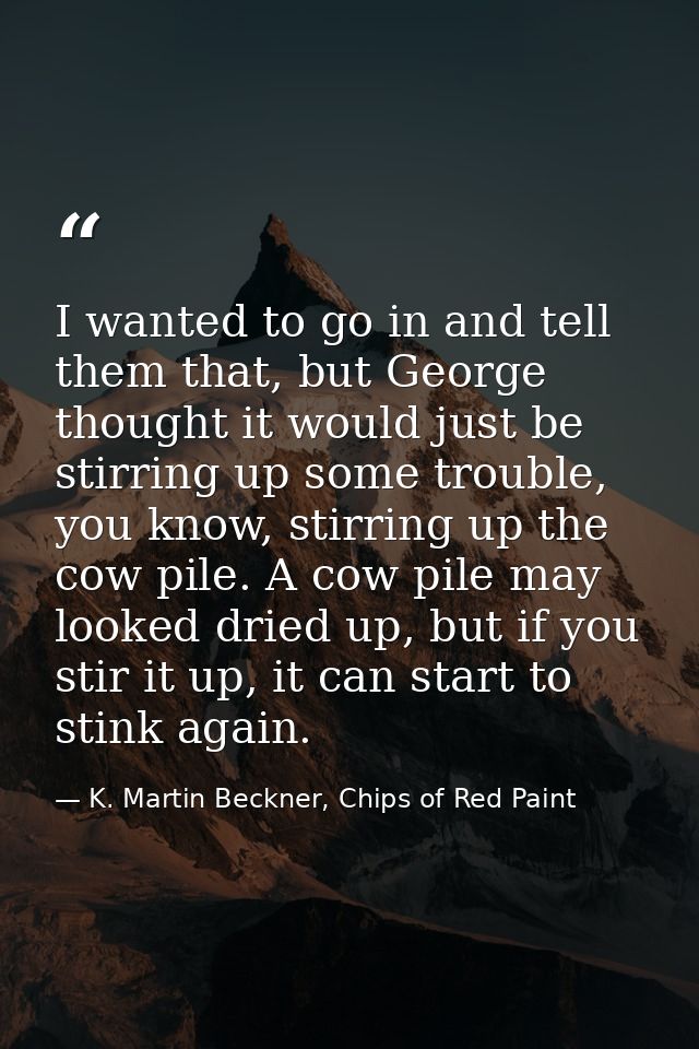 I wanted to go in and tell them that, but George thought it would just be stirring up some trouble, you know, stirring u — K. Martin Beckner, Chips of Red Paint