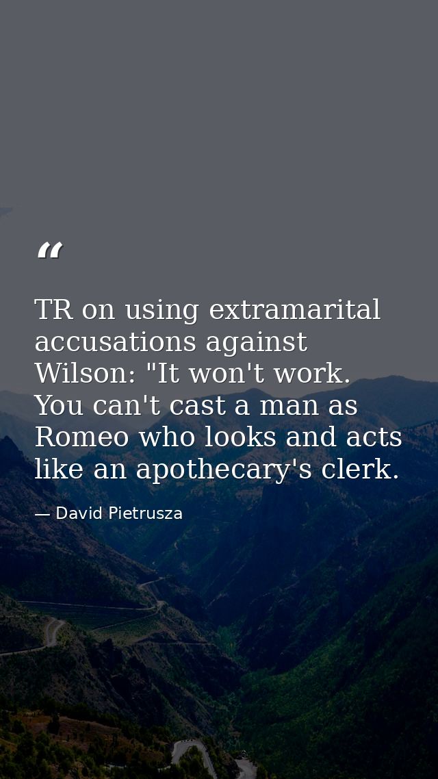 TR on using extramarital accusations against Wilson: "It won't work. You can't cast a man as Romeo who looks and acts li — David Pietrusza