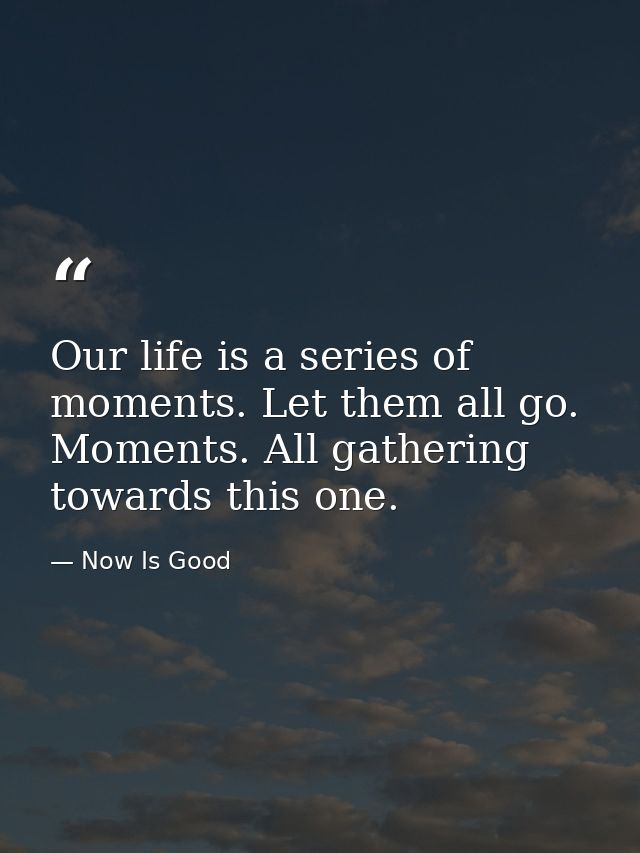 Our life is a series of moments. Let them all go. Moments. All gathering towards this one. — Now Is Good