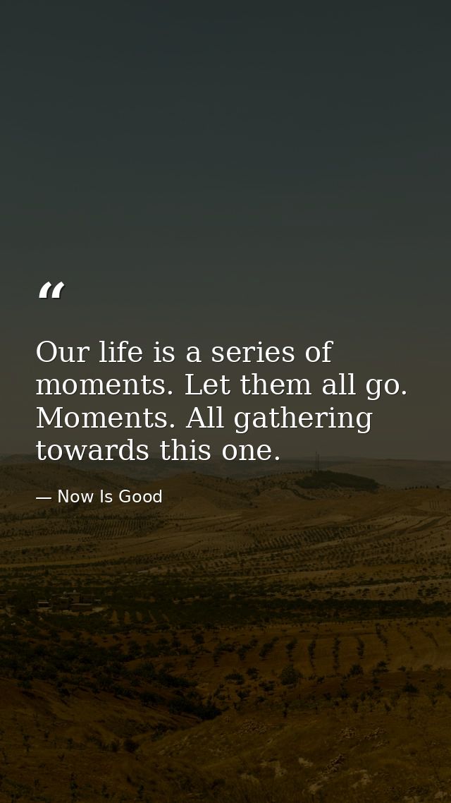 Our life is a series of moments. Let them all go. Moments. All gathering towards this one. — Now Is Good