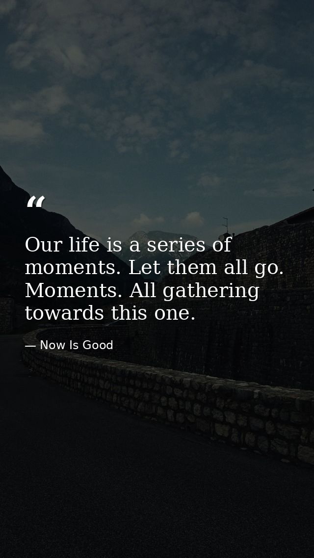 Our life is a series of moments. Let them all go. Moments. All gathering towards this one. — Now Is Good