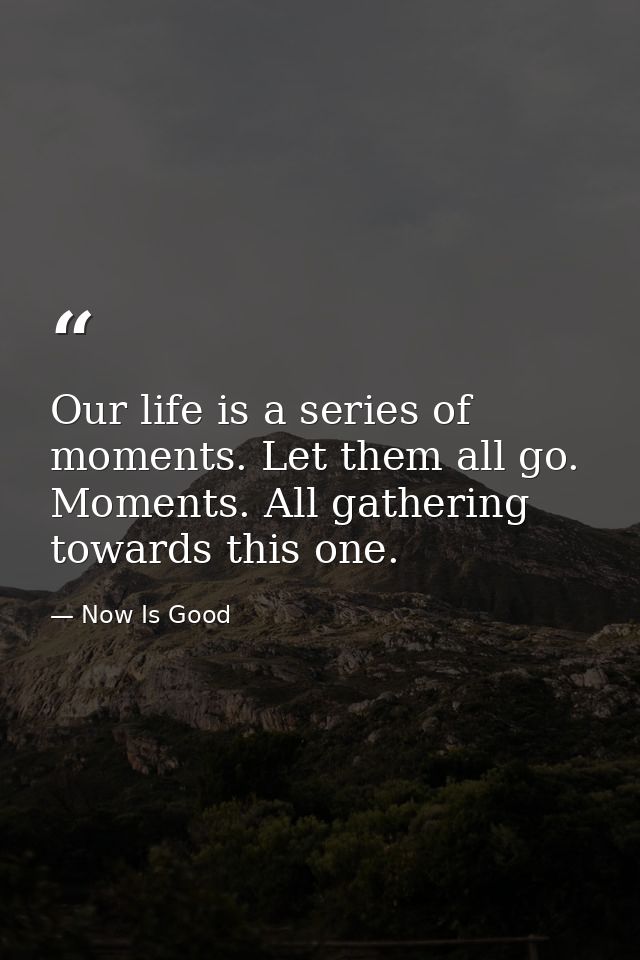Our life is a series of moments. Let them all go. Moments. All gathering towards this one. — Now Is Good