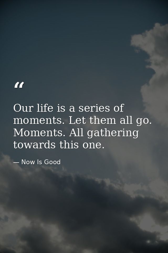 Our life is a series of moments. Let them all go. Moments. All gathering towards this one. — Now Is Good