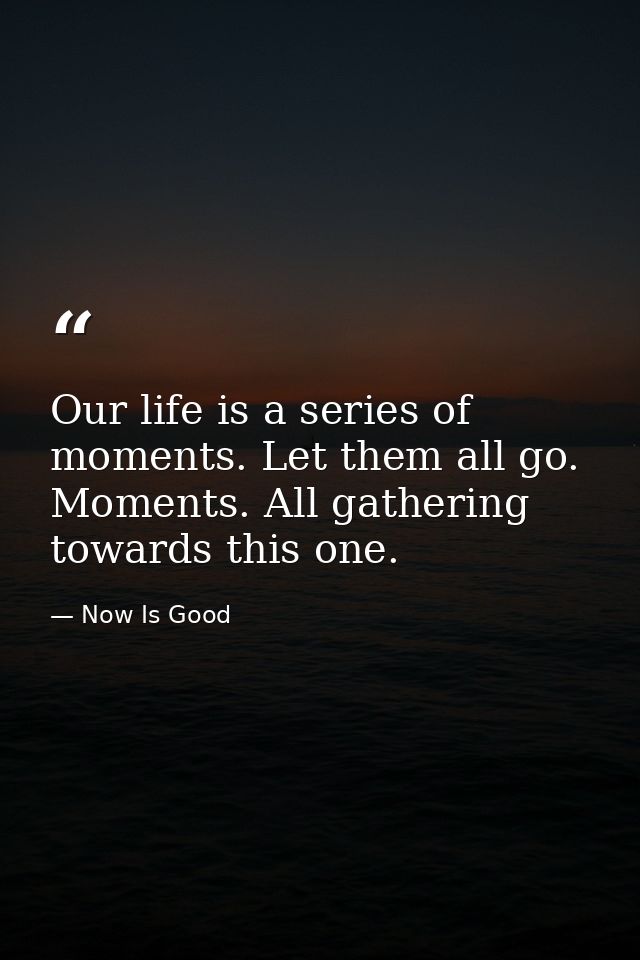 Our life is a series of moments. Let them all go. Moments. All gathering towards this one. — Now Is Good
