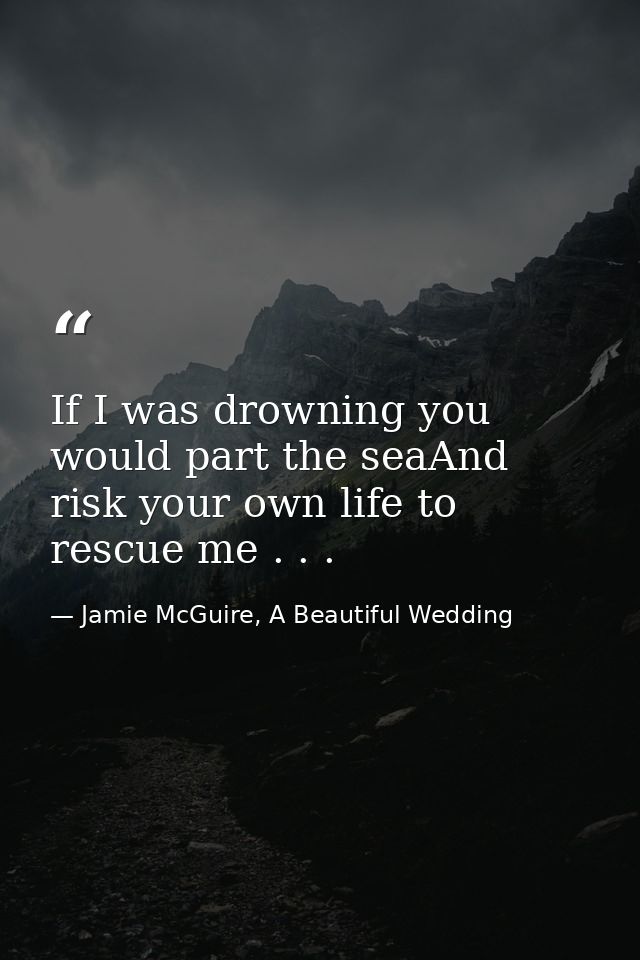 If I was drowning you would part the seaAnd risk your own life to rescue me . . . — Jamie McGuire, A Beautiful Wedding