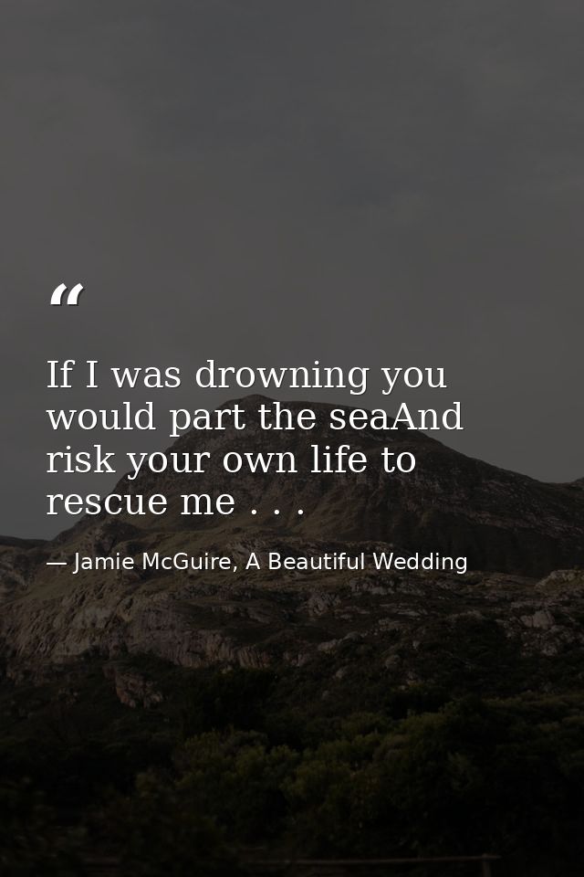 If I was drowning you would part the seaAnd risk your own life to rescue me . . . — Jamie McGuire, A Beautiful Wedding