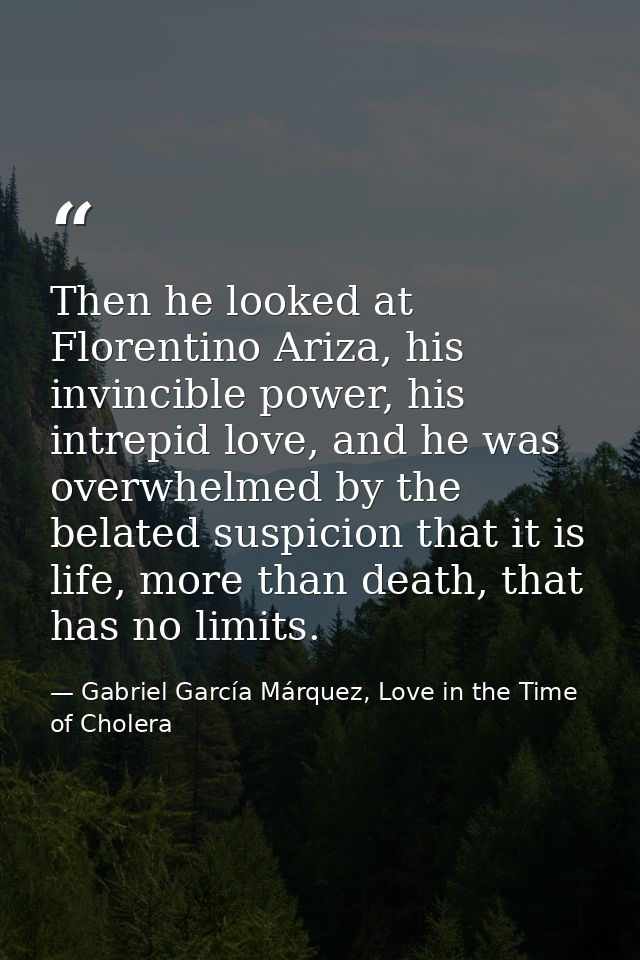 Then he looked at Florentino Ariza, his invincible power, his intrepid love, and he was overwhelmed by the belated suspi — Gabriel García Márquez, Love in the Time of Cholera