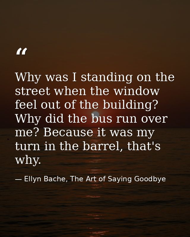 Why was I standing on the street when the window feel out of the building? Why did the bus run over me? Because it was m — Ellyn Bache, The Art of Saying Goodbye