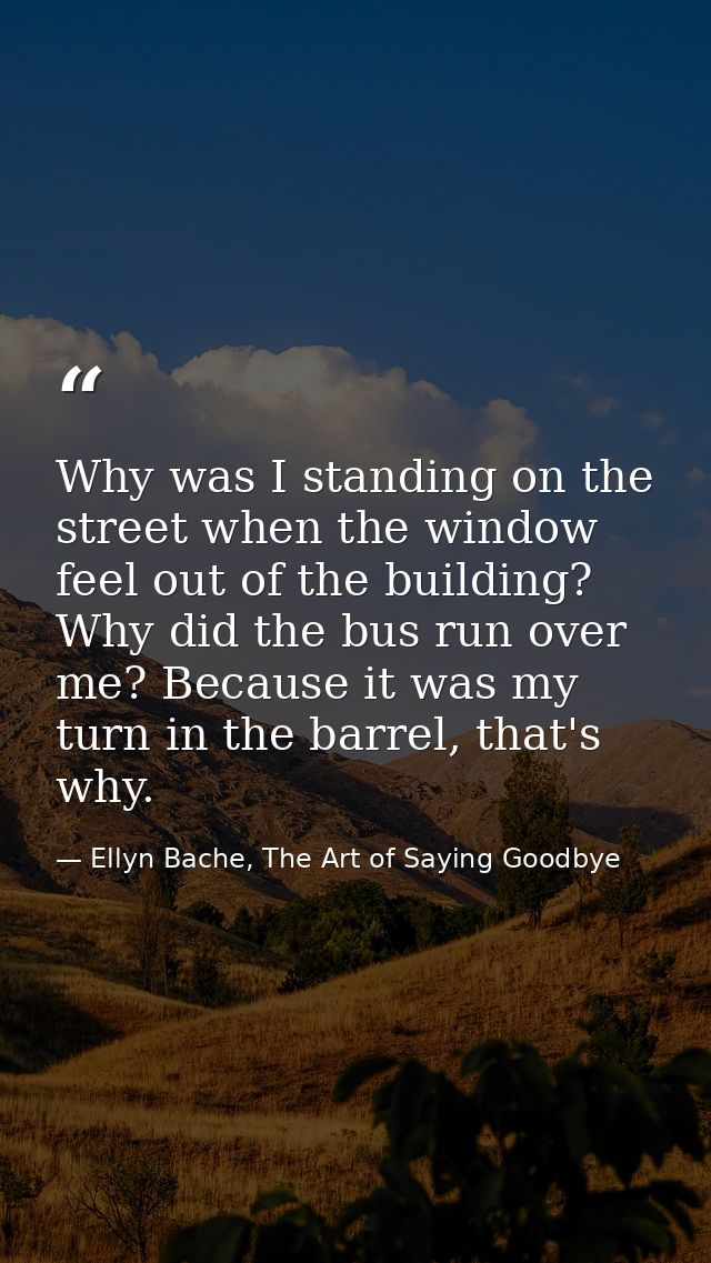 Why was I standing on the street when the window feel out of the building? Why did the bus run over me? Because it was m — Ellyn Bache, The Art of Saying Goodbye