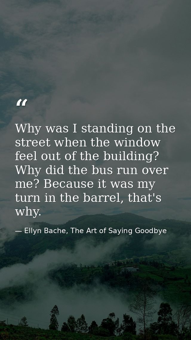 Why was I standing on the street when the window feel out of the building? Why did the bus run over me? Because it was m — Ellyn Bache, The Art of Saying Goodbye