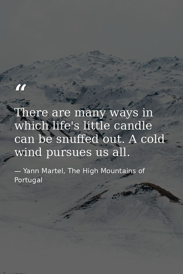 There are many ways in which life's little candle can be snuffed out. A cold wind pursues us all. — Yann Martel, The High Mountains of Portugal