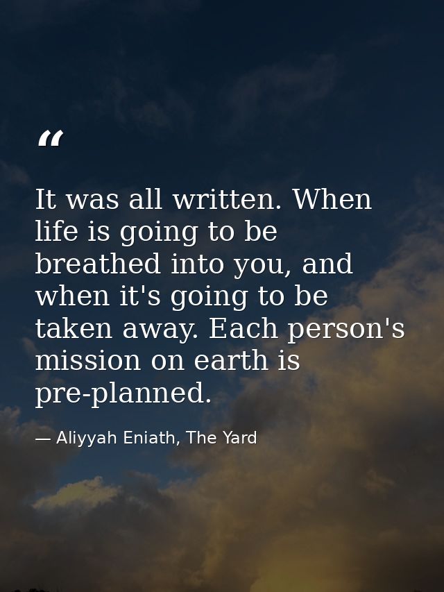 It was all written. When life is going to be breathed into you, and when it's going to be taken away. Each person's miss — Aliyyah Eniath, The Yard