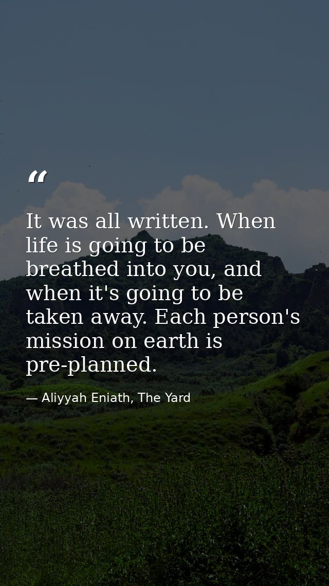 It was all written. When life is going to be breathed into you, and when it's going to be taken away. Each person's miss — Aliyyah Eniath, The Yard