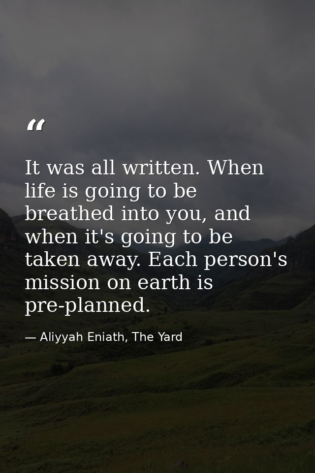 It was all written. When life is going to be breathed into you, and when it's going to be taken away. Each person's miss — Aliyyah Eniath, The Yard