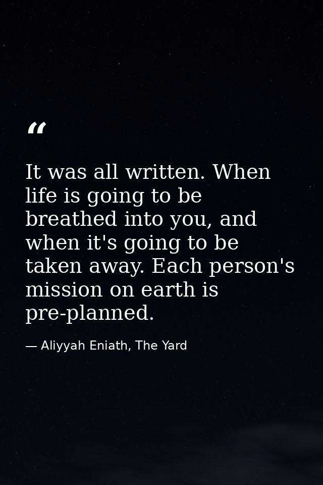 It was all written. When life is going to be breathed into you, and when it's going to be taken away. Each person's miss — Aliyyah Eniath, The Yard