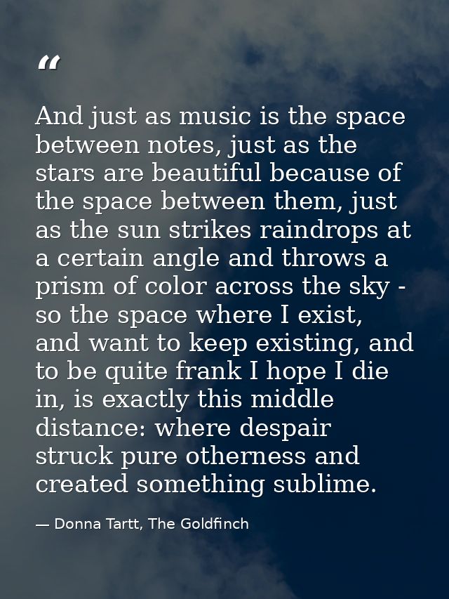 And just as music is the space between notes, just as the stars are beautiful because of the space between them, just as — Donna Tartt, The Goldfinch
