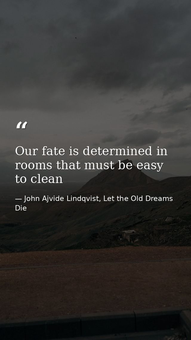 Our fate is determined in rooms that must be easy to clean — John Ajvide Lindqvist, Let the Old Dreams Die