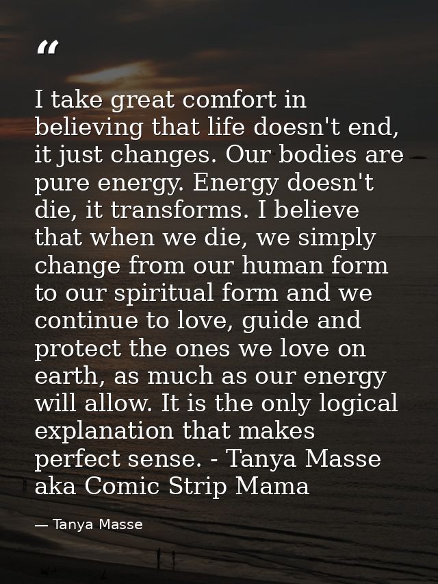 I take great comfort in believing that life doesn't end, it just changes. Our bodies are pure energy. Energy doesn't die — Tanya Masse