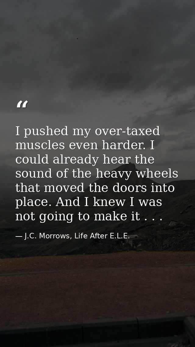 I pushed my over-taxed muscles even harder. I could already hear the sound of the heavy wheels that moved the doors into — J.C. Morrows, Life After E.L.E.