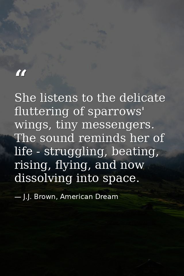 She listens to the delicate fluttering of sparrows' wings, tiny messengers. The sound reminds her of life - struggling,  — J.J. Brown, American Dream