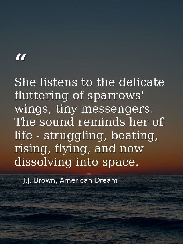 She listens to the delicate fluttering of sparrows' wings, tiny messengers. The sound reminds her of life - struggling,  — J.J. Brown, American Dream