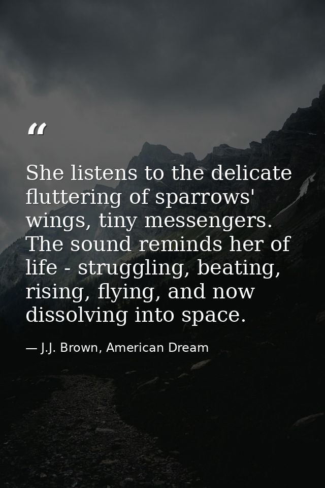 She listens to the delicate fluttering of sparrows' wings, tiny messengers. The sound reminds her of life - struggling,  — J.J. Brown, American Dream