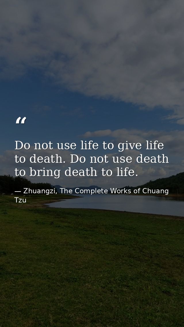 Do not use life to give life to death. Do not use death to bring death to life. — Zhuangzi, The Complete Works of Chuang Tzu