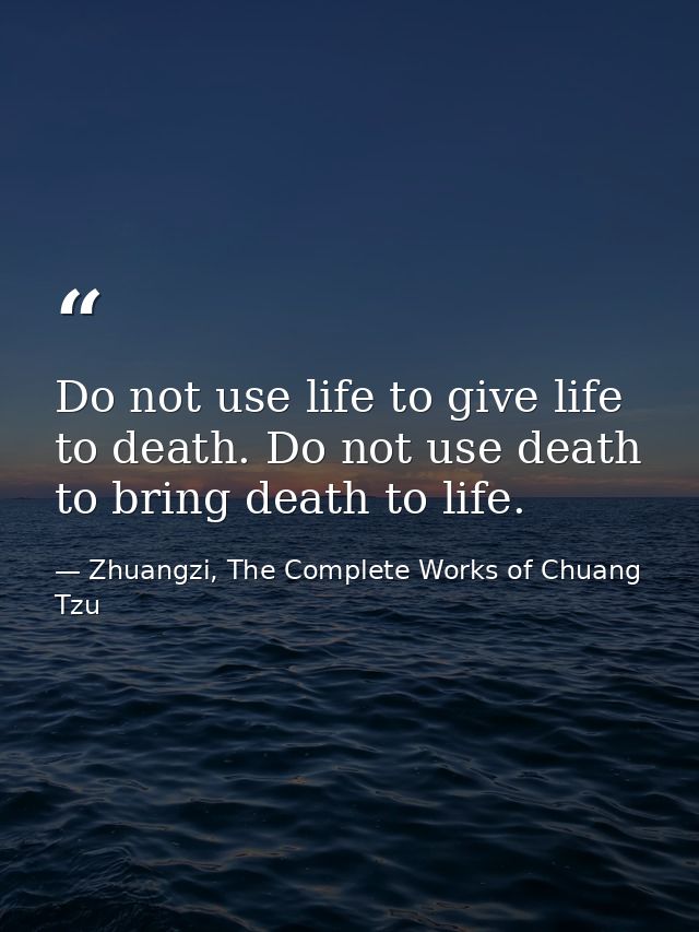 Do not use life to give life to death. Do not use death to bring death to life. — Zhuangzi, The Complete Works of Chuang Tzu