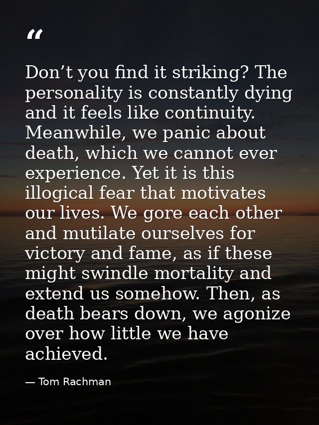 Don’t you find it striking? The personality is constantly dying and it feels like continuity. Meanwhile, we panic about  — Tom Rachman