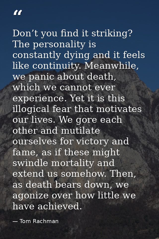 Don’t you find it striking? The personality is constantly dying and it feels like continuity. Meanwhile, we panic about  — Tom Rachman