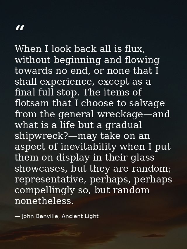 When I look back all is flux, without beginning and flowing towards no end, or none that I shall experience, except as a — John Banville, Ancient Light