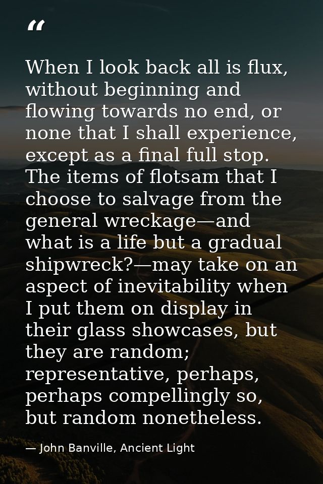 When I look back all is flux, without beginning and flowing towards no end, or none that I shall experience, except as a — John Banville, Ancient Light