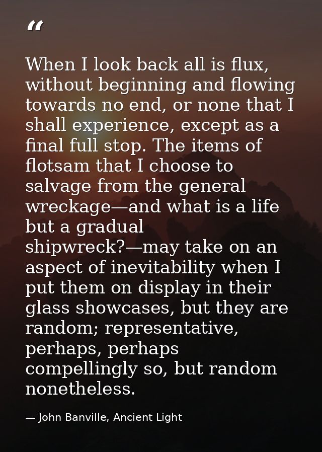 When I look back all is flux, without beginning and flowing towards no end, or none that I shall experience, except as a — John Banville, Ancient Light