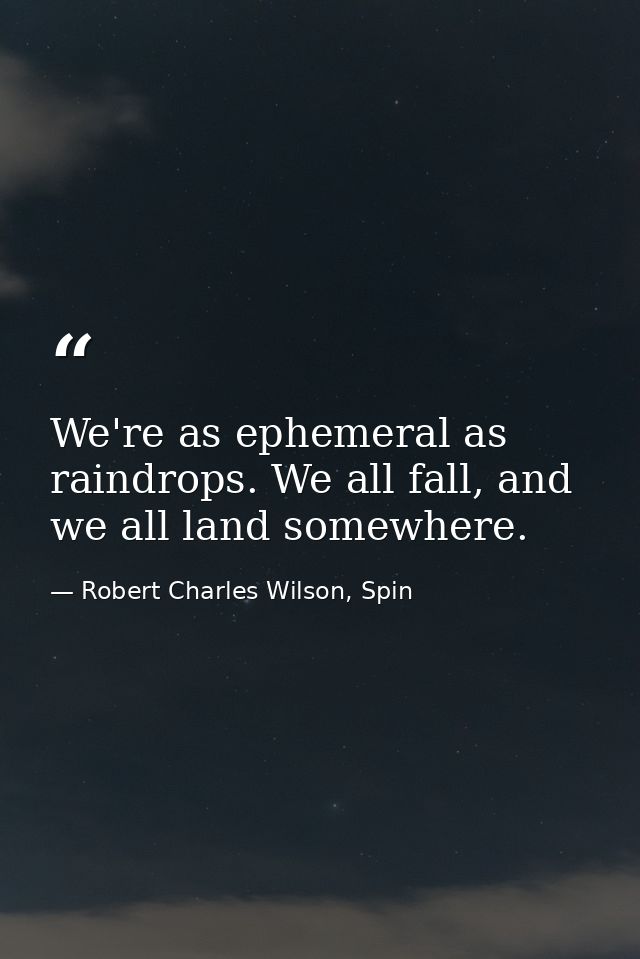 We're as ephemeral as raindrops. We all fall, and we all land somewhere. — Robert Charles Wilson, Spin