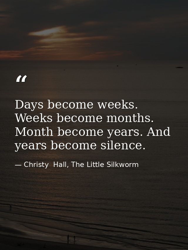 Days become weeks. Weeks become months. Month become years. And years become silence. — Christy  Hall, The Little Silkworm